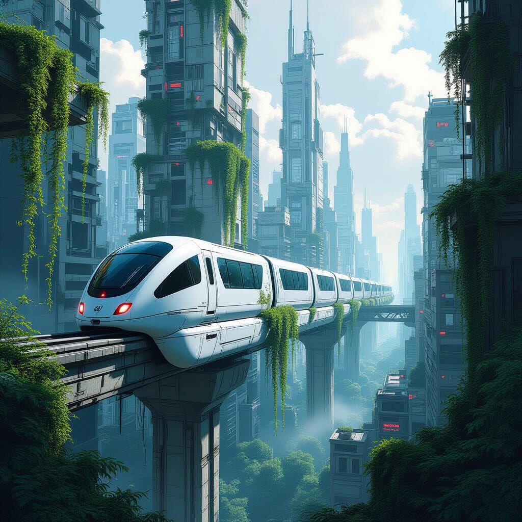 Abandoned Futuristic Cityscape with Monorail