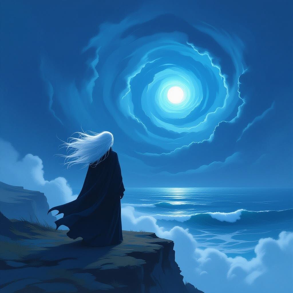 Twilight Ocean: Solitary Figure in Abstract Expressionism