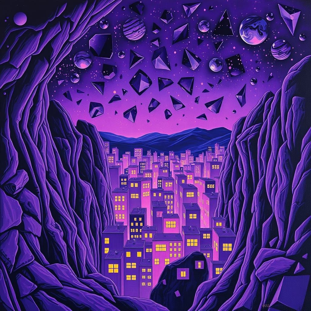 Lascaux-Style Synthbrain Cityscape in Acrylic Painting