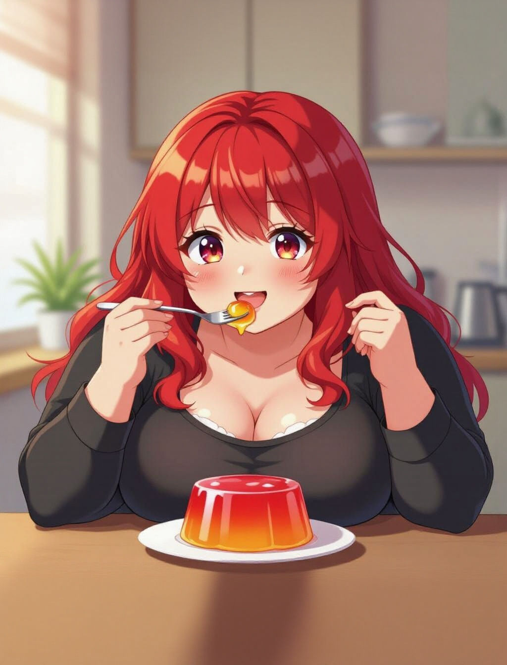 Anime Girl Enjoying Jell-O Dessert