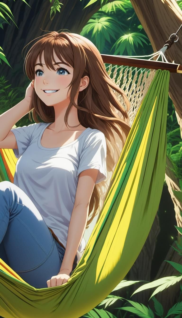 Anime Girl in Hammock, Cel-Shaded Manga Art