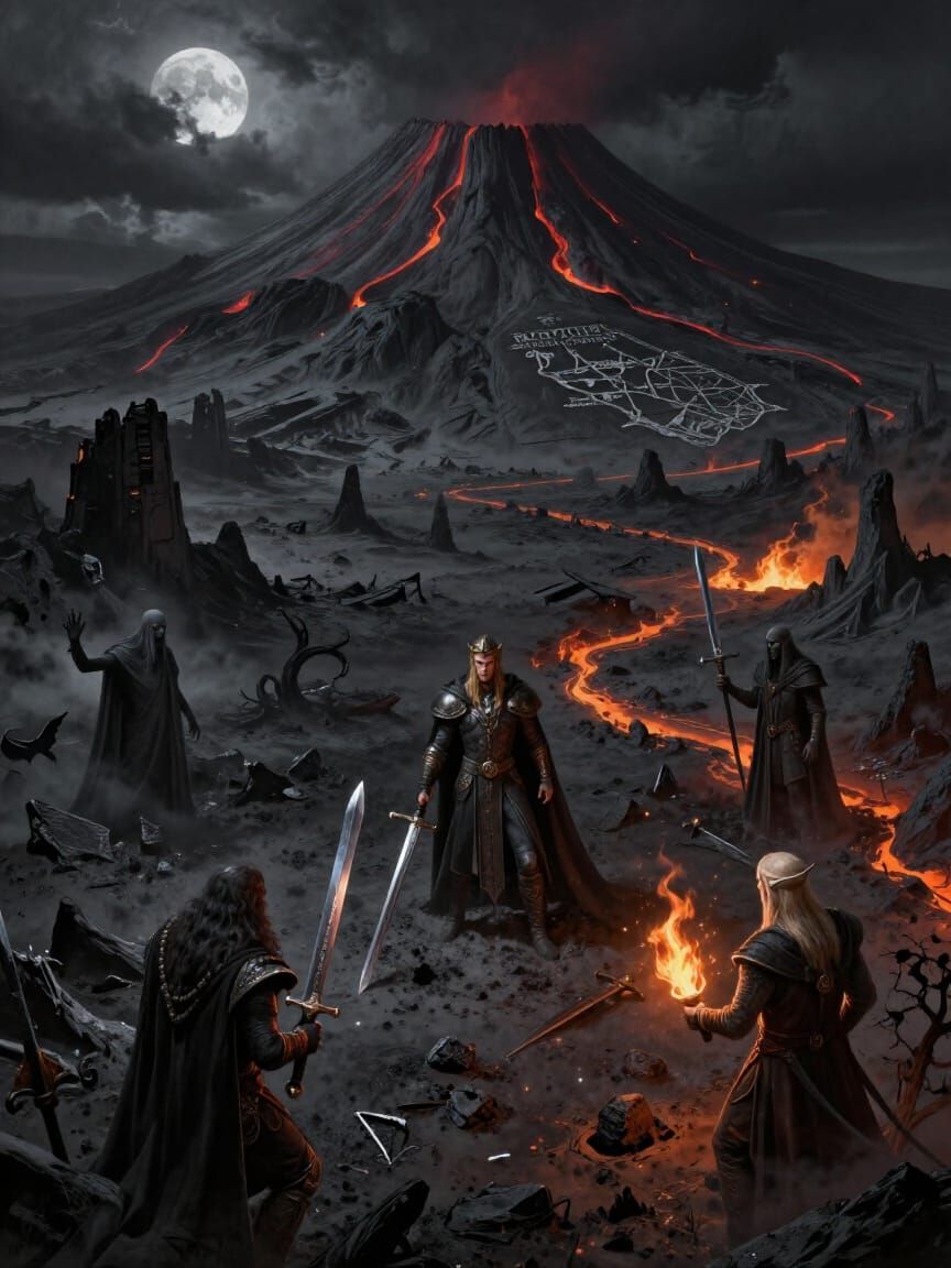 Broken Barad-dûr in Ash-Choked Land, Fantasy Concept Art