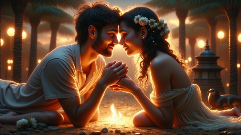 Ethereal Star-Crossed Lovers in a Whimsical Fantasy Setting