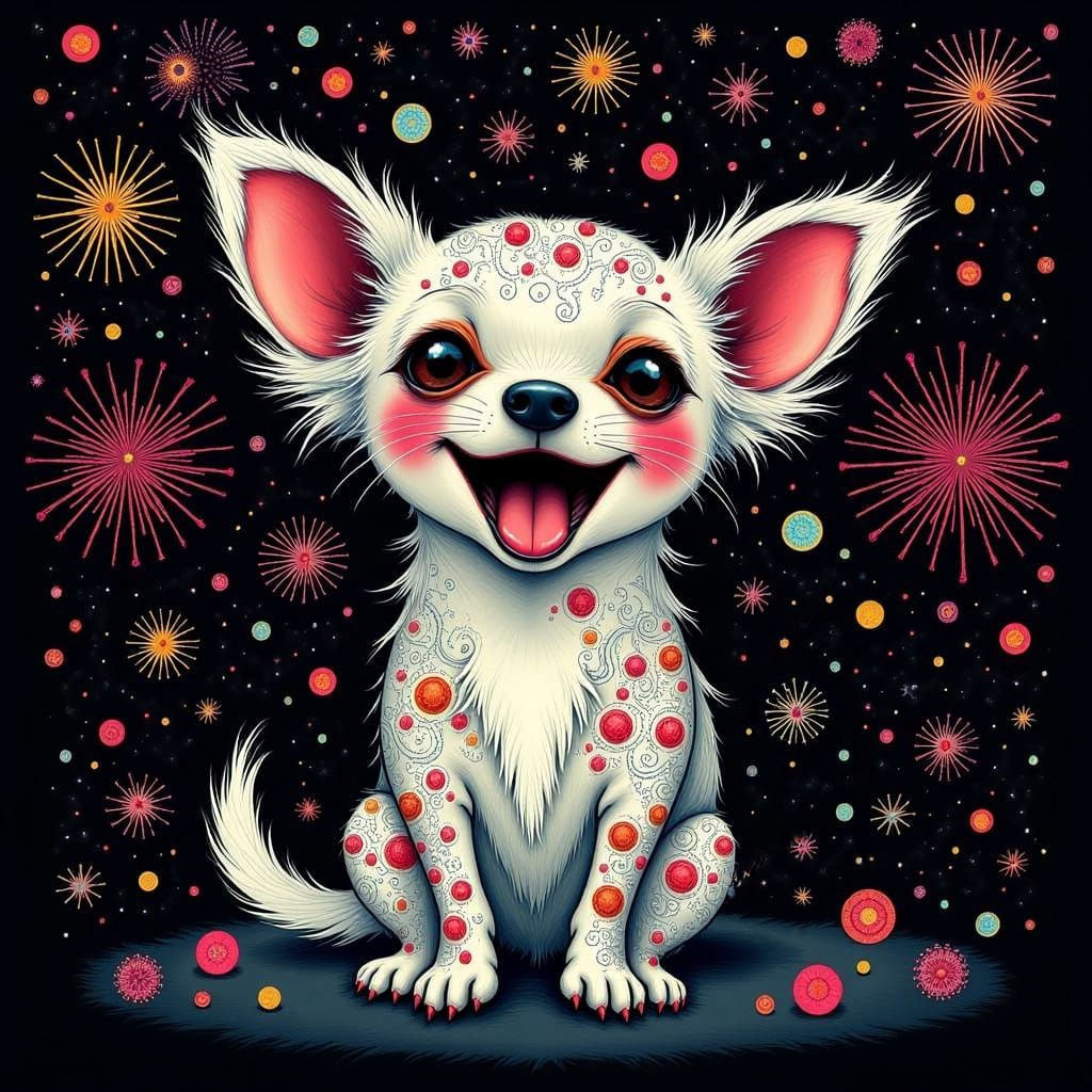 Vibrant Chihuahua in a Fantastical Fireworks Scene