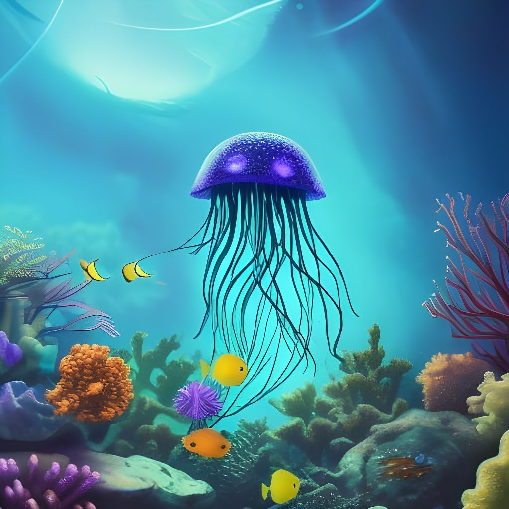 Underwater Bioluminescent Coral Reef at Night