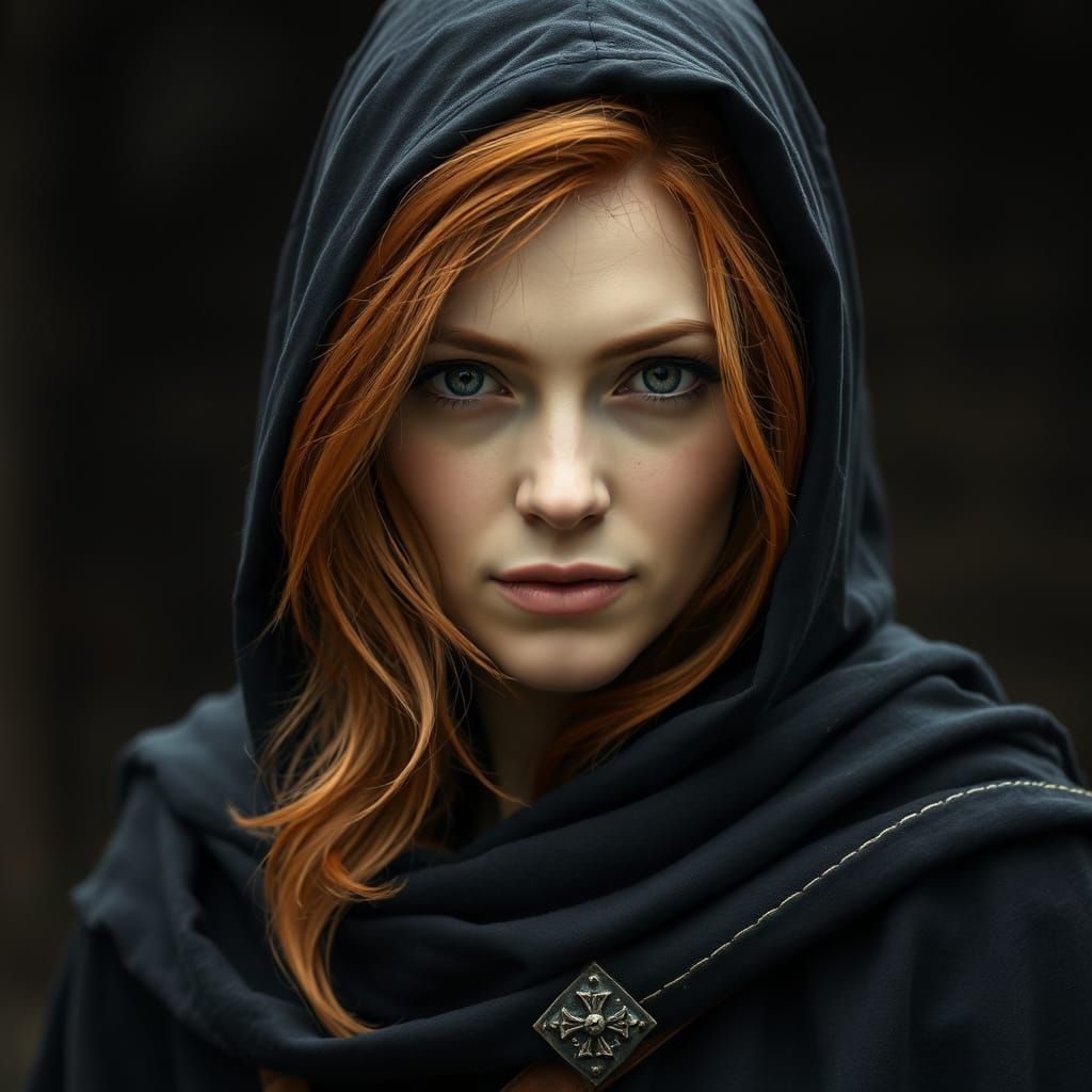 Medieval Assassin Woman in Dark Cloak