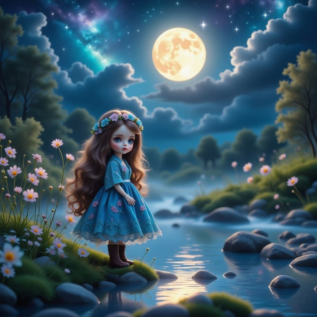 Dreamlike Riverbank Encounter in Hyperreal Style