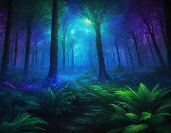 Vibrant Enchanted Forest in Psychedelic Art