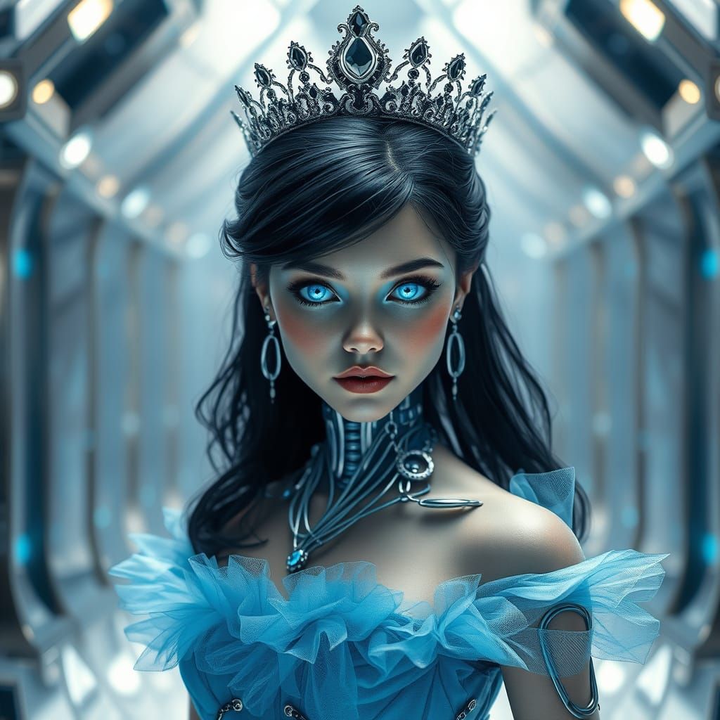 Cyborg Cinderella in Futuristic Metallic Splendor