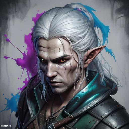 The Witcher in Elf Form: Graffiti Splash Art