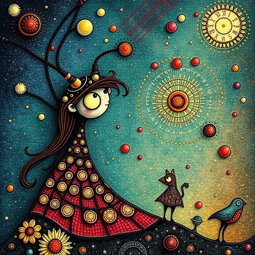 Whimsical Surreal Portrait of Maeverly in Vibrant Textured D...
