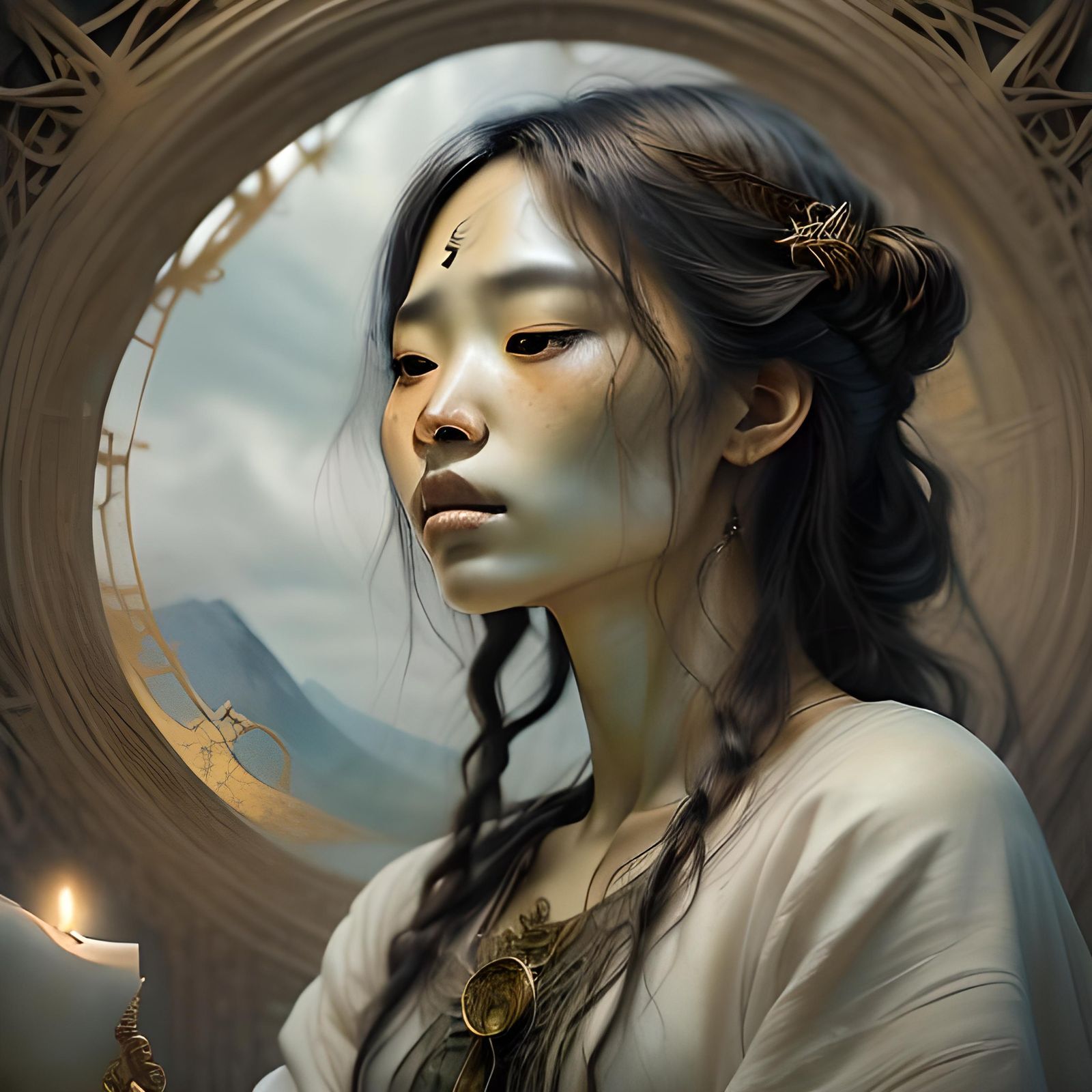 Meditating Asian Woman in Golden Light