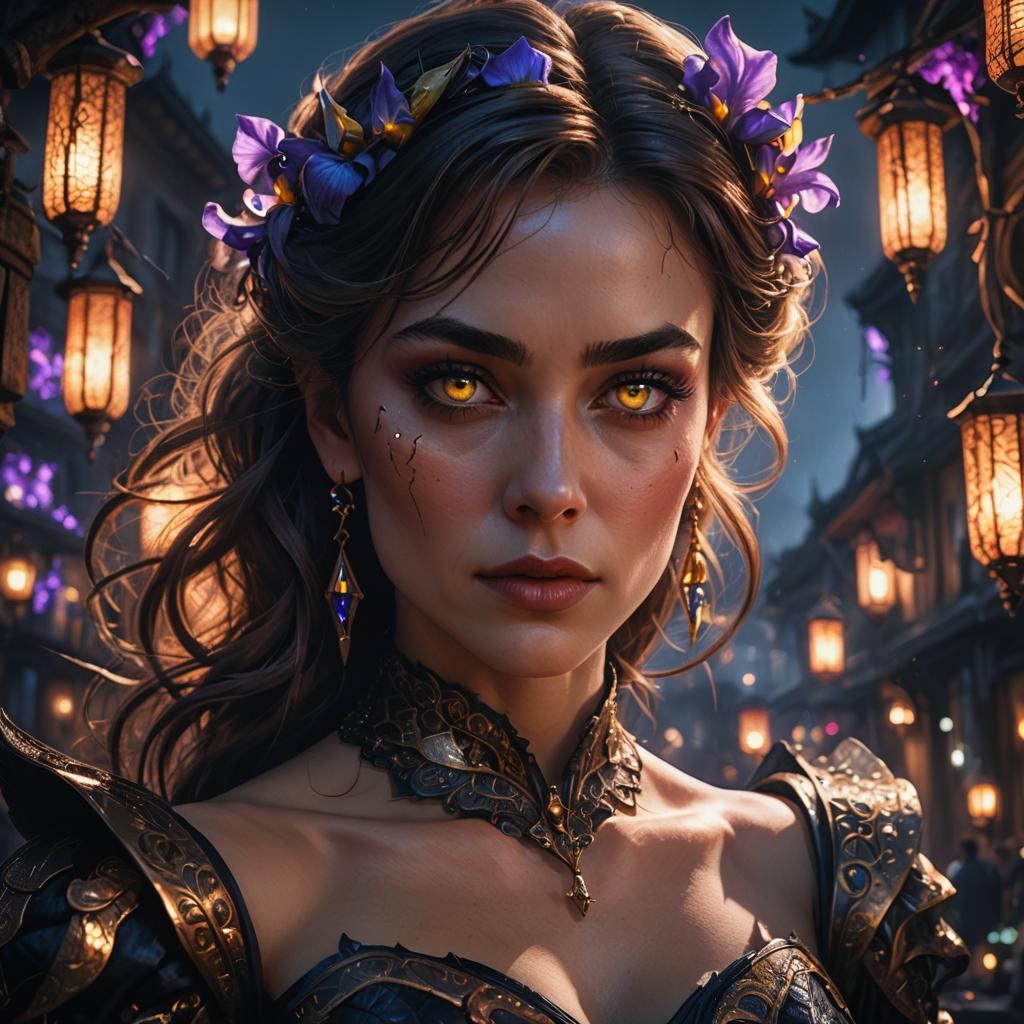 Femme Fatale with Glowing Eyes, Digital Art