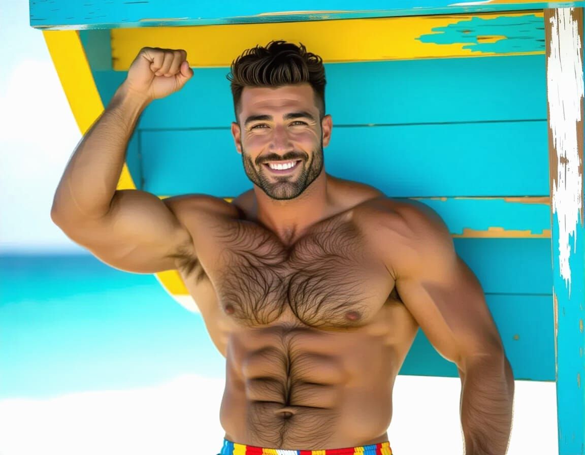 Handsome Man with Muscular Build on a Sunny Beach