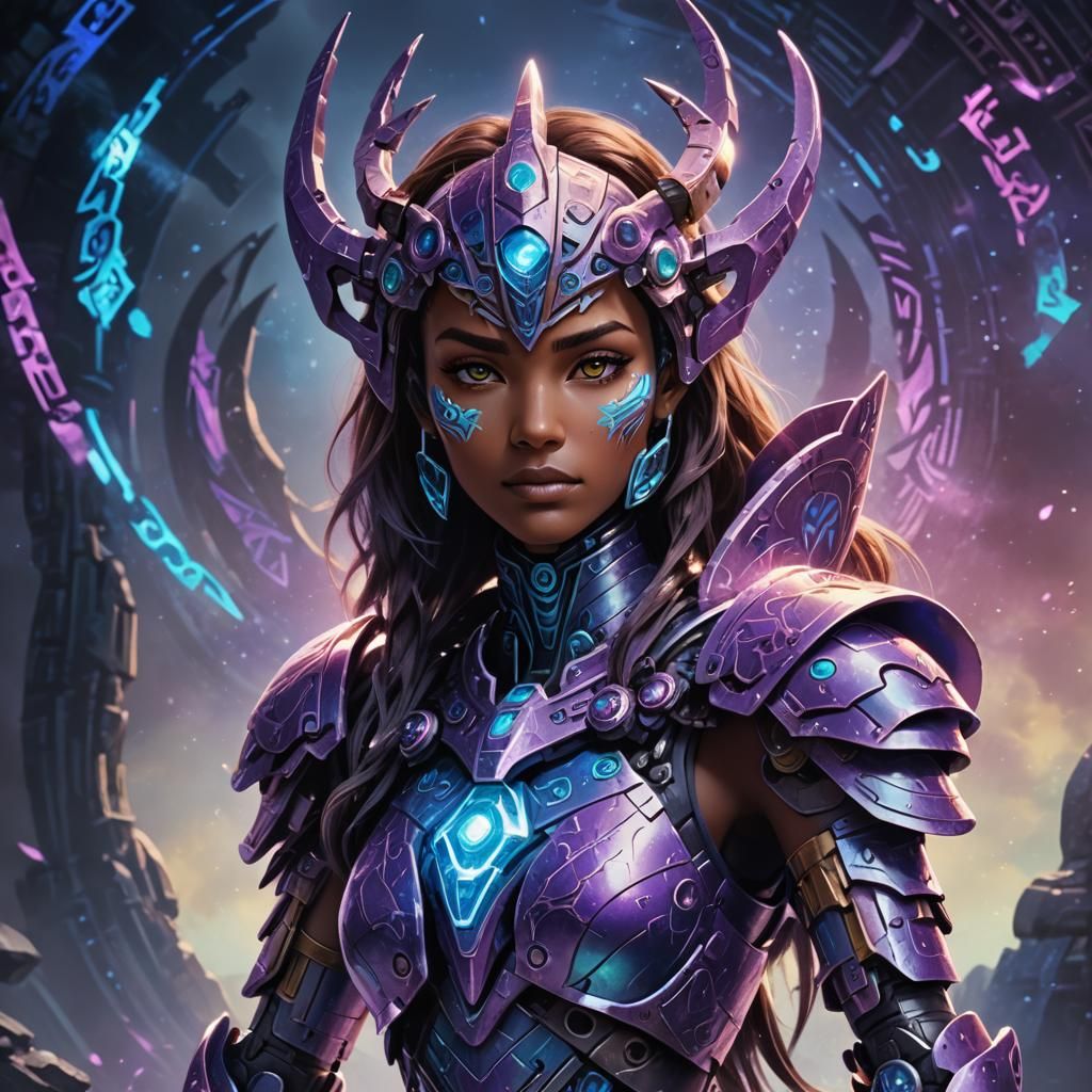 Mystical Bionicle Heroine Portrait in Art Nouveau Style