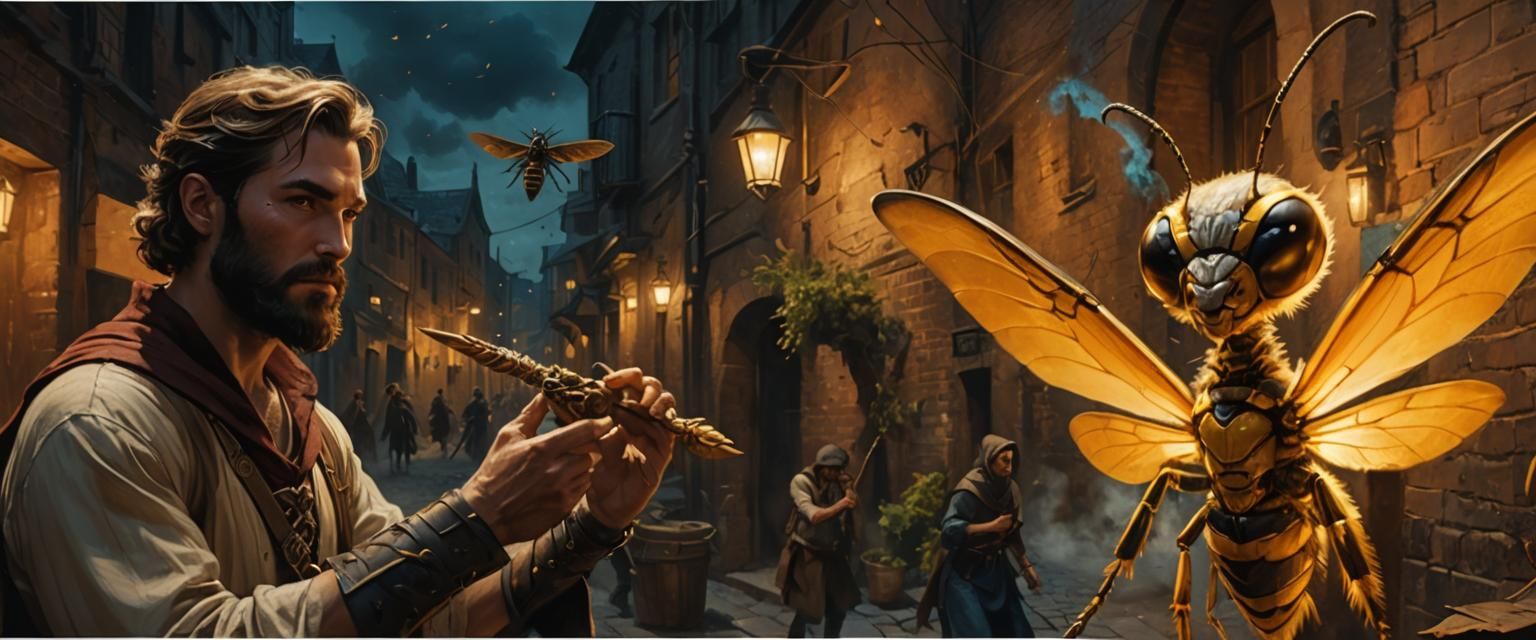 Mage vs Wasp: Dark Fantasy Oil Painting