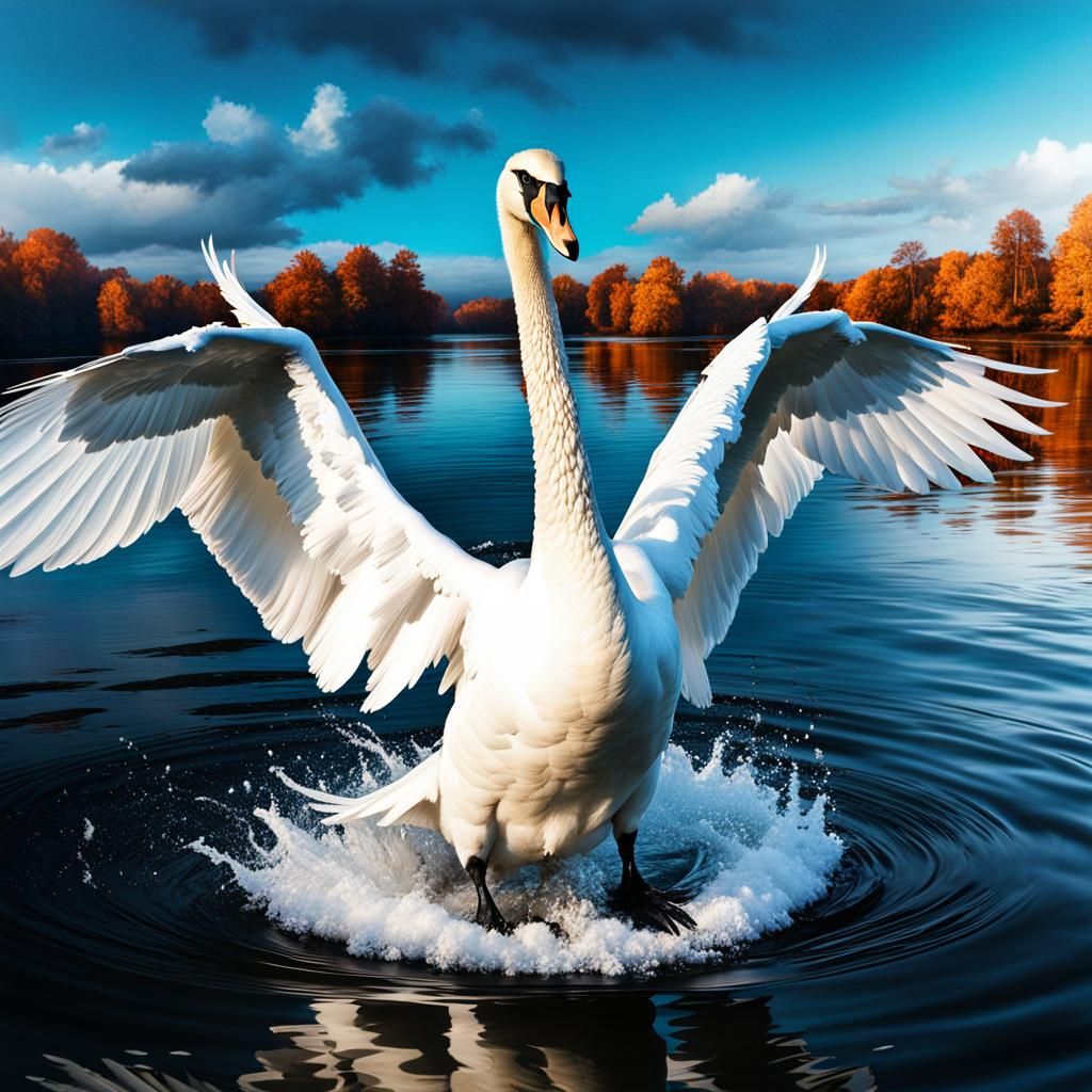 Swan landing on the water