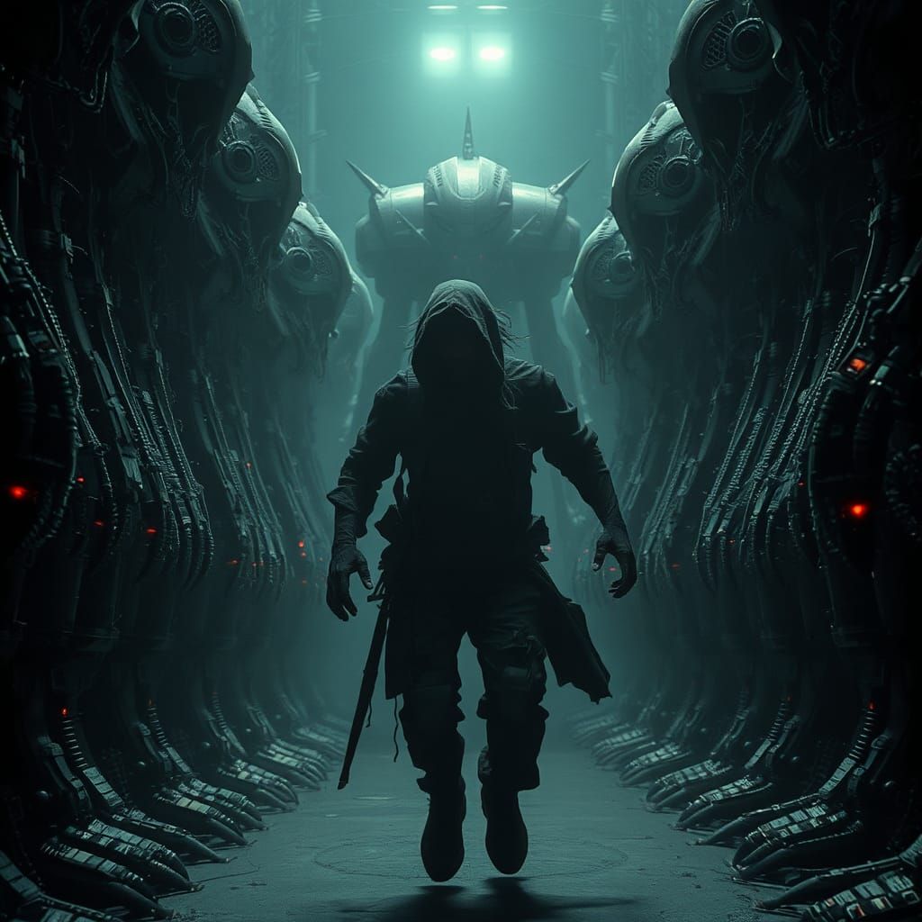 Sinister Mechanical Trap: Intruder Surrounded by Automatons