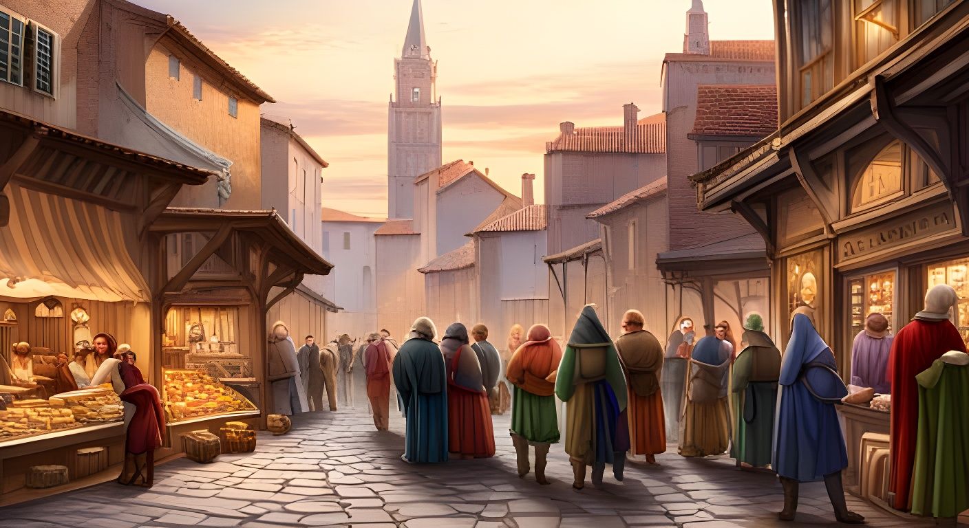 Lively Medieval Market Scene with Crowds