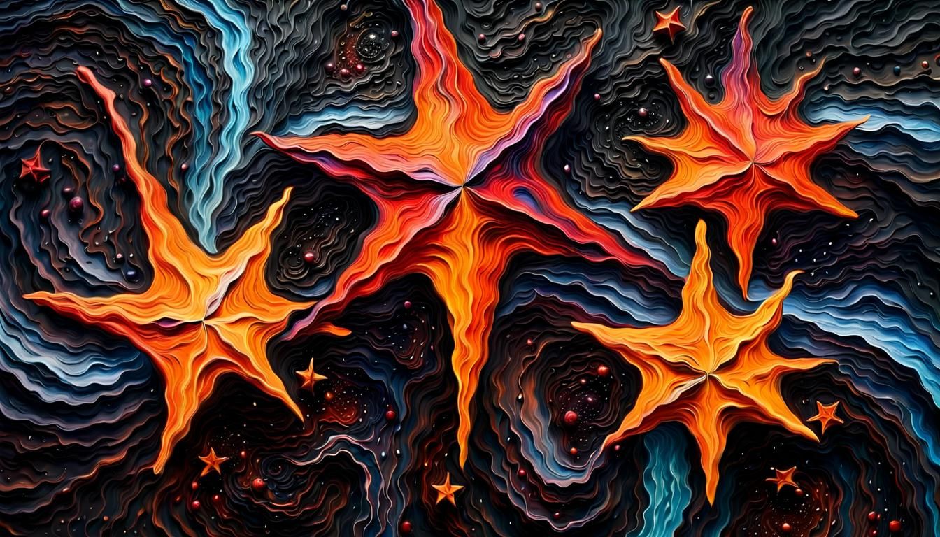Vivid Impasto Painting of Celestial Stars in Maelstrom