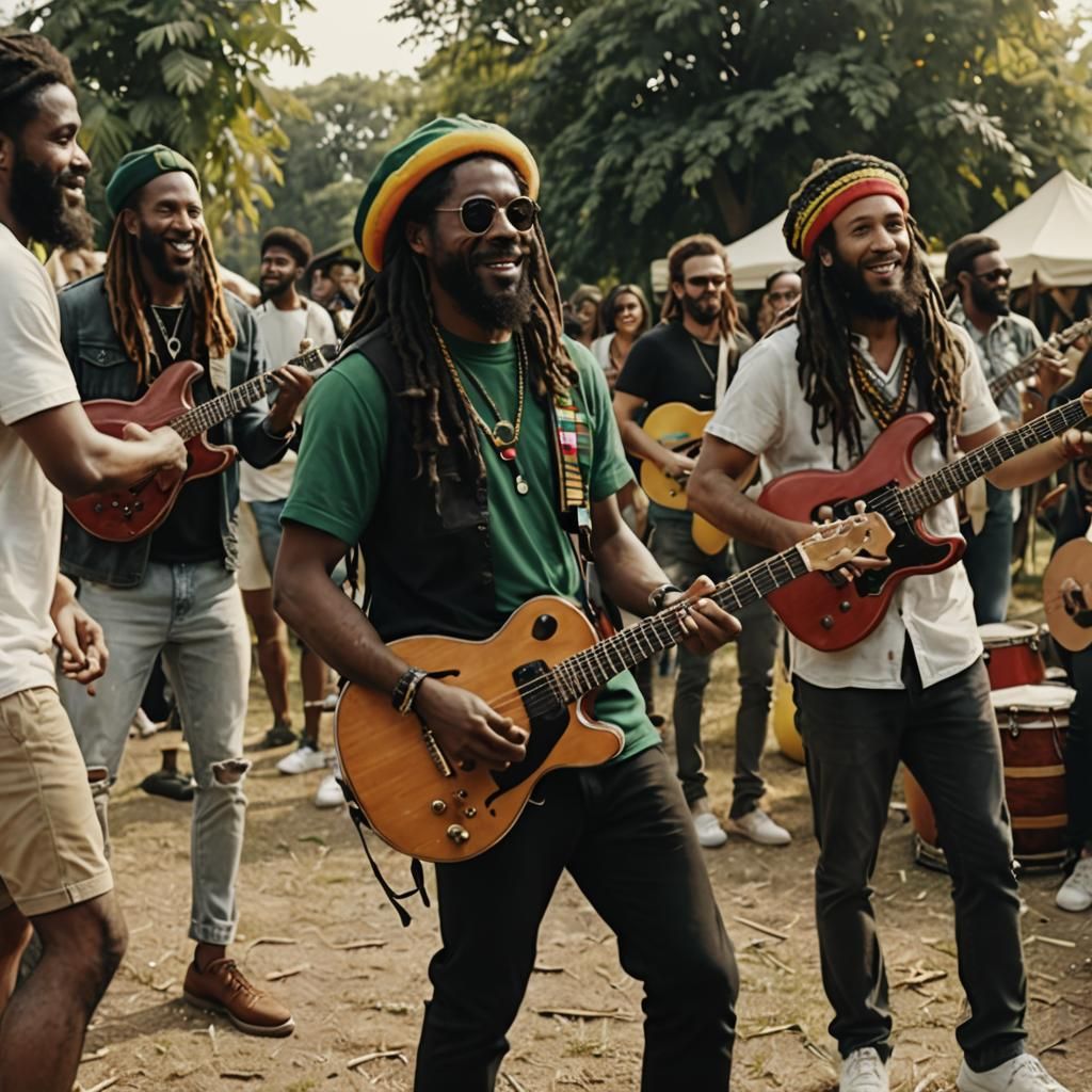 Reggae Band at a Party: Cinematic Still