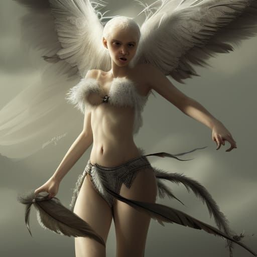 Detailed Albino Harpy Girl in Dark Fantasy Style
