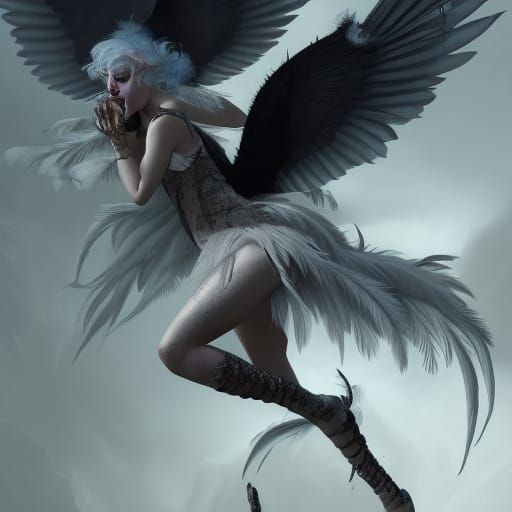 Albino Harpy Girl in Dark Fantasy Style