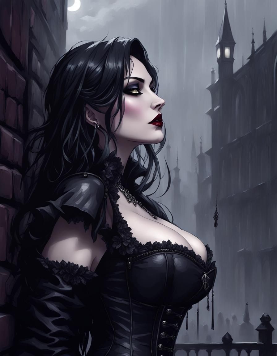 Goth Vampire in Stormy Gothic Street