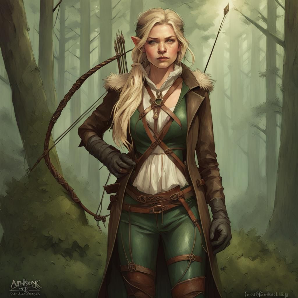 Wood Elf Portrait with Raccoon, Digital Art