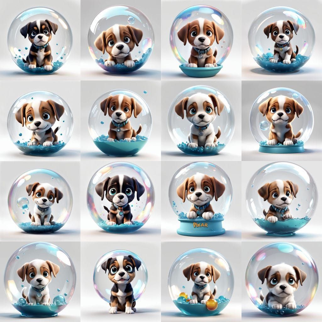 Cute Puppy in a Glass Orb, 3D Pixar Animation