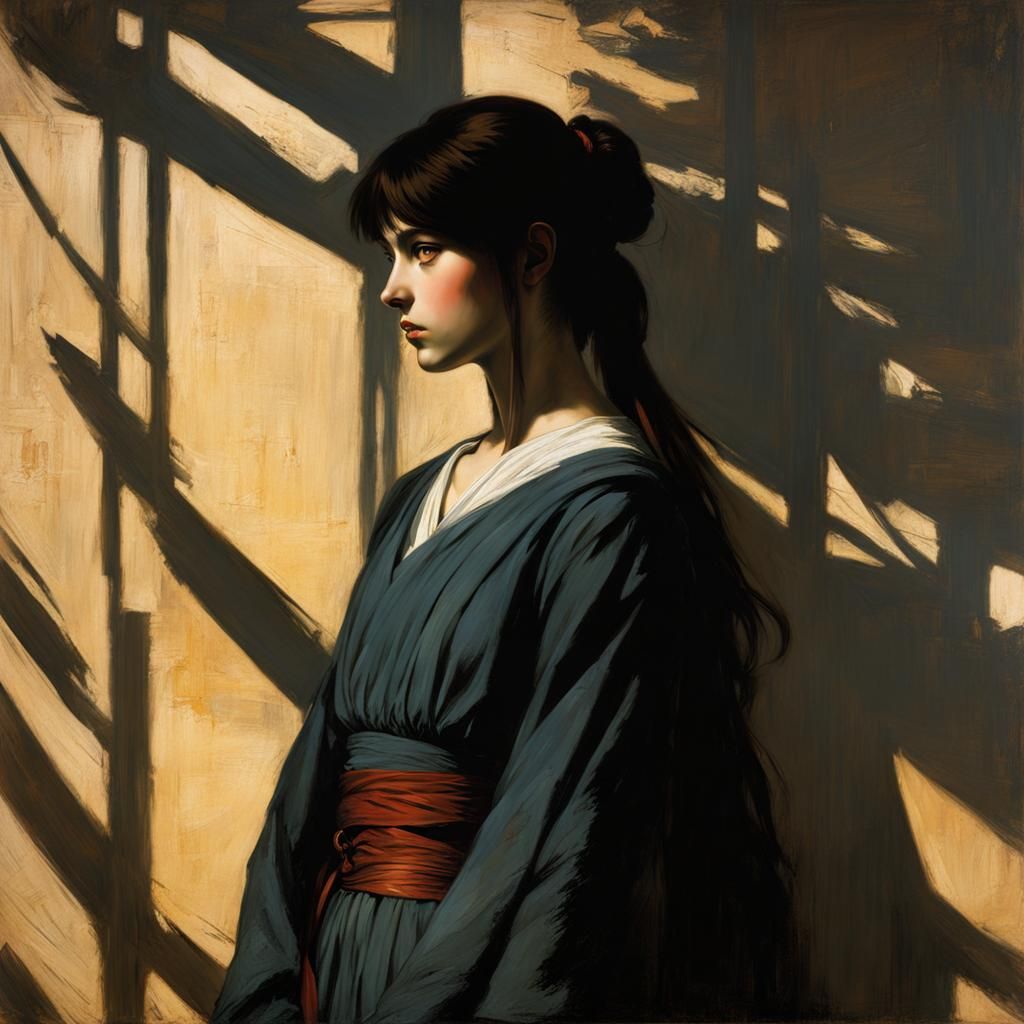 Dramatic Chiaroscuro Shadow, Detailed Anime Style