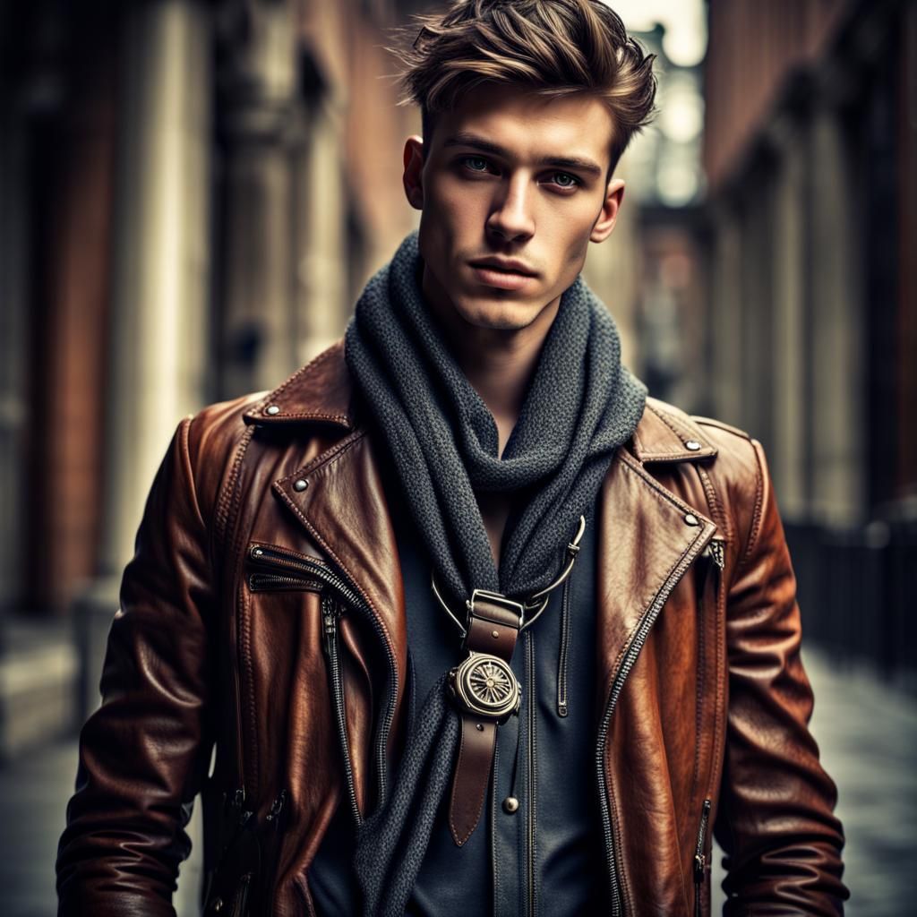 Fashionable Young Man with Leather Accessories