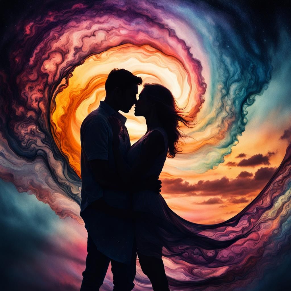 Hyperrealistic Sunset Silhouette in Galaxy Colors