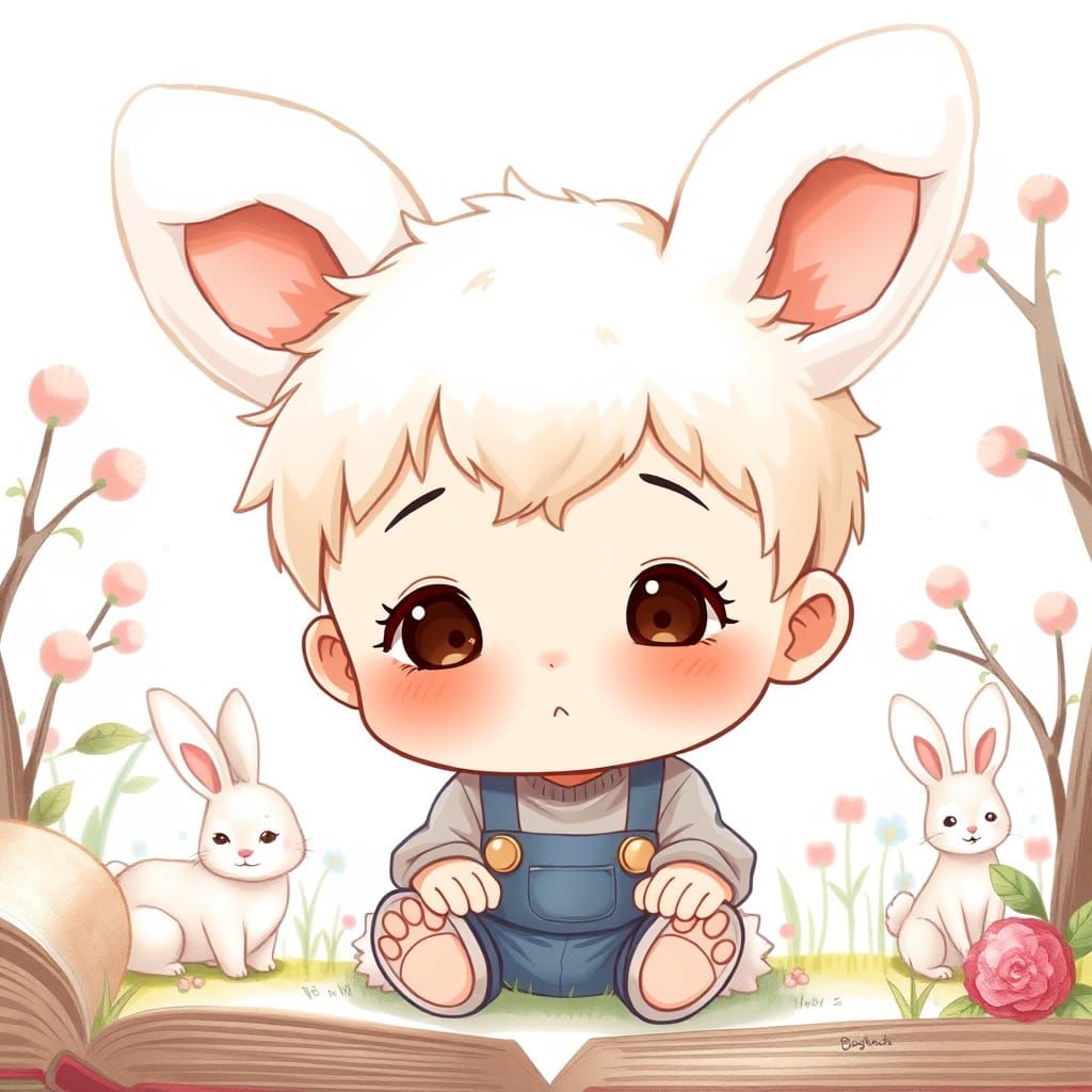 Cute Chibi Bunny Boy in Whimsical Anime Illustrations