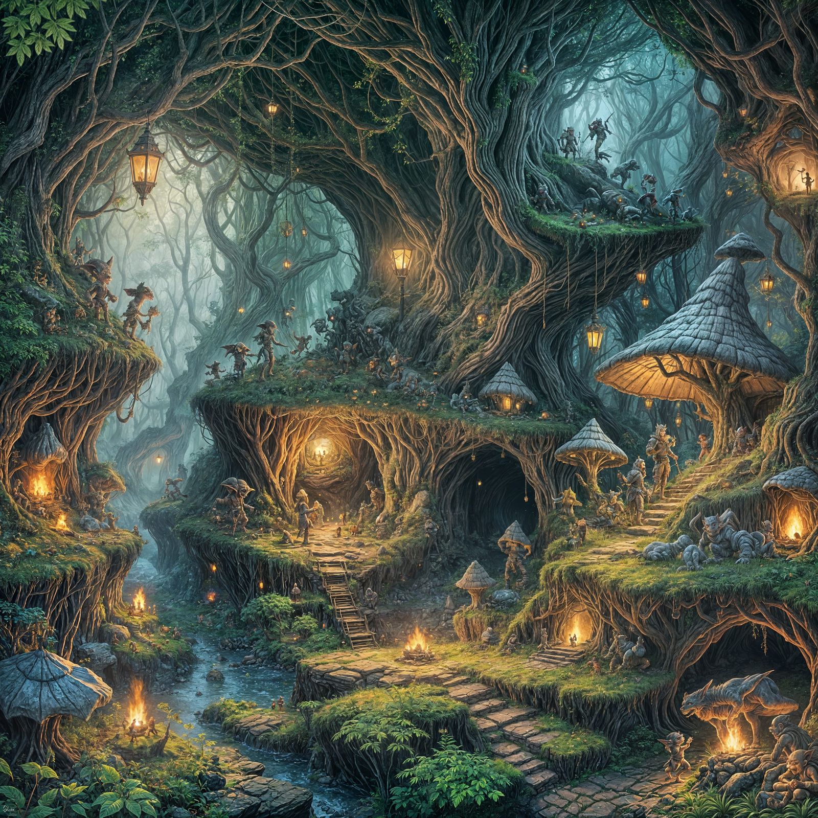 Fantasy Goblin Cave Scene in a Dense Forest