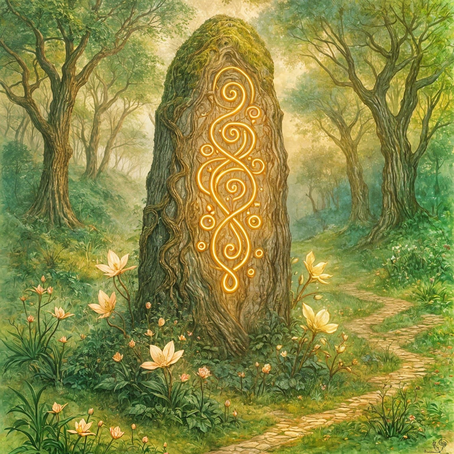 Enchanted Forest Monolith in Alcohol Ink Watercolor