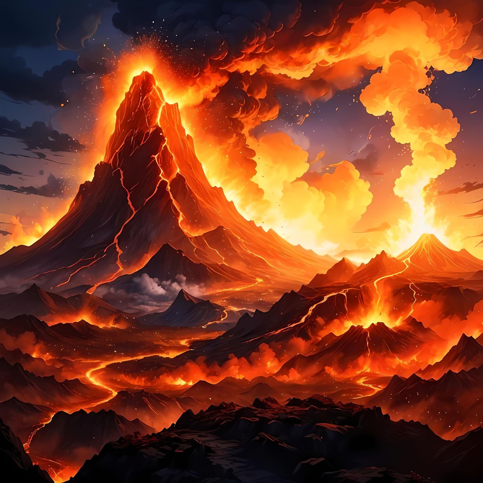 Anime Volcano Eruption in Vivid Colors