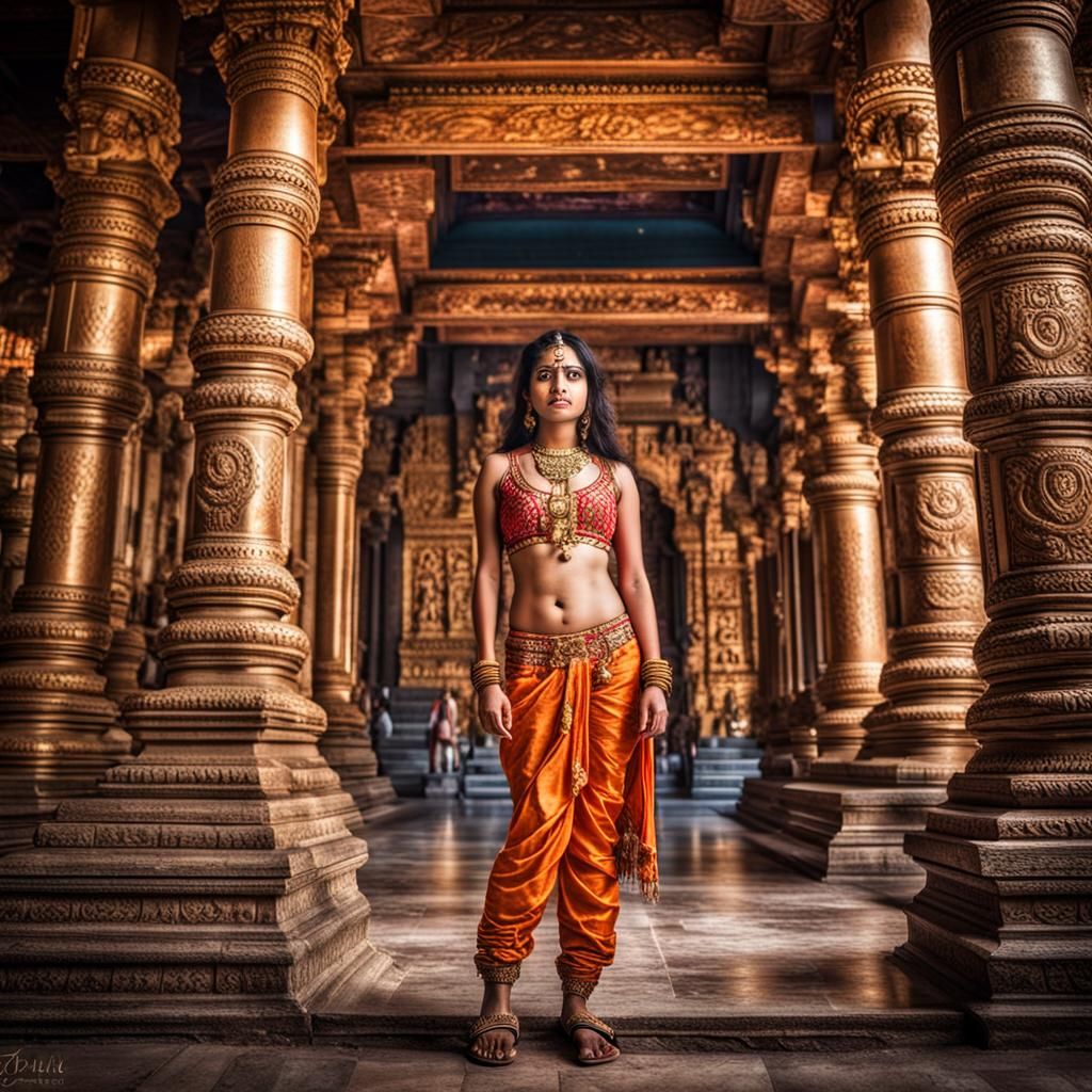Indian Girl in Silk Bikini at Hindu Temple
