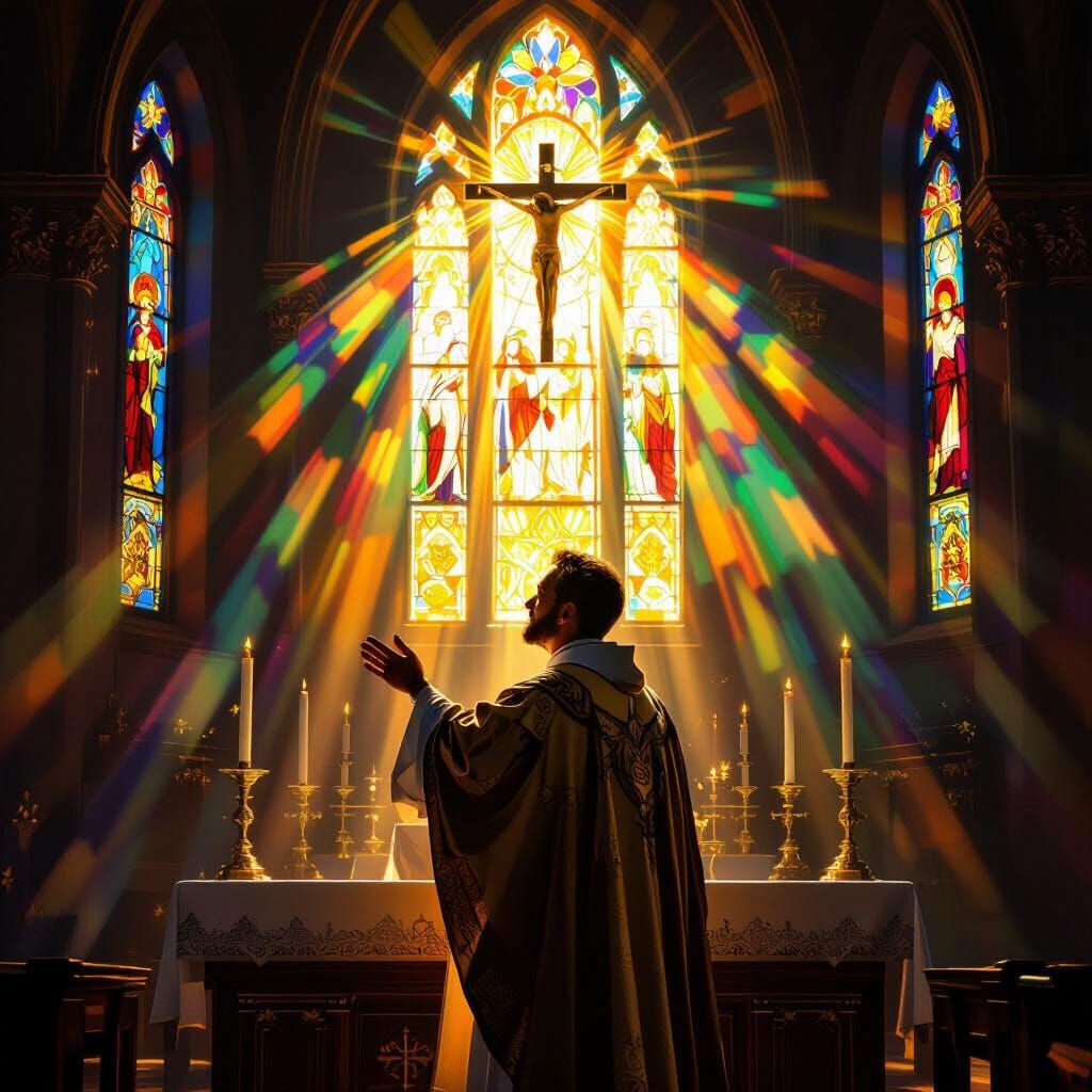 Priest Consecrates Host with Divine Light
