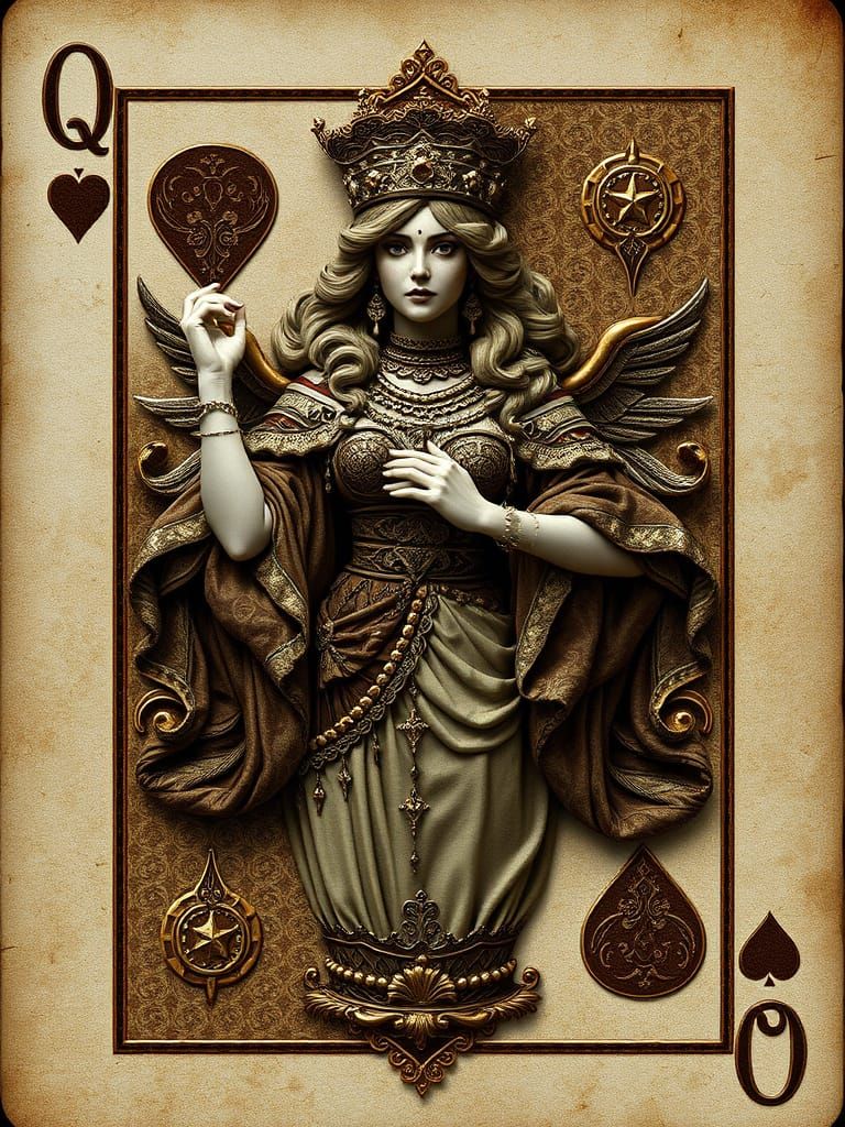 Anime-Inspired Queen of Hearts in Vintage Playing Card Style