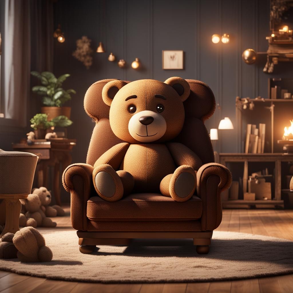 Brown Teddy Bear Sofa Chair in 3D Render