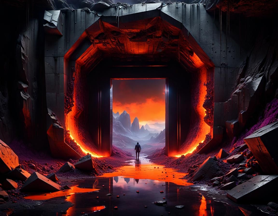 Brutalist Hell Entrance in Underground Cavern