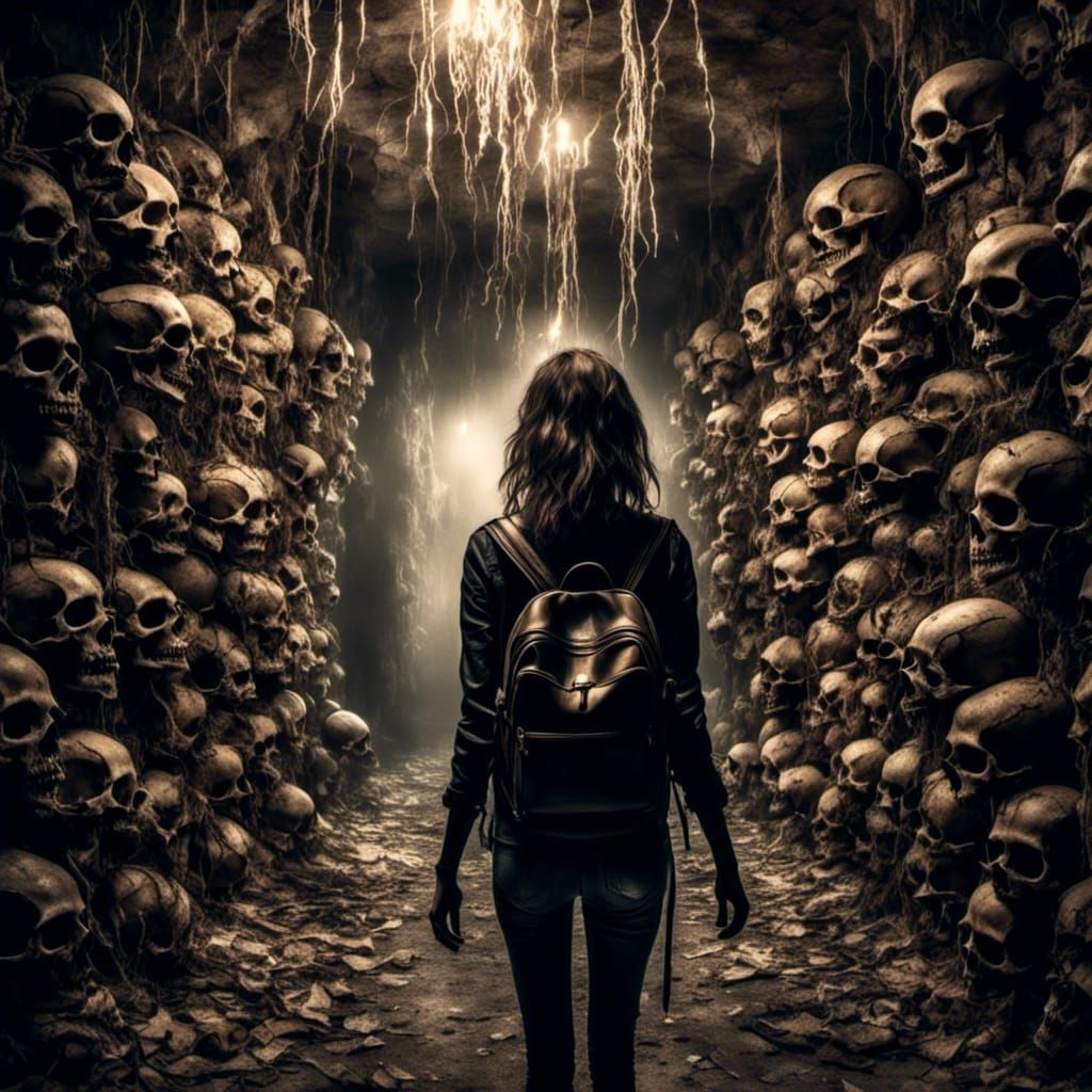 Lost in Paris Catacombs: A Cinematic Film Still