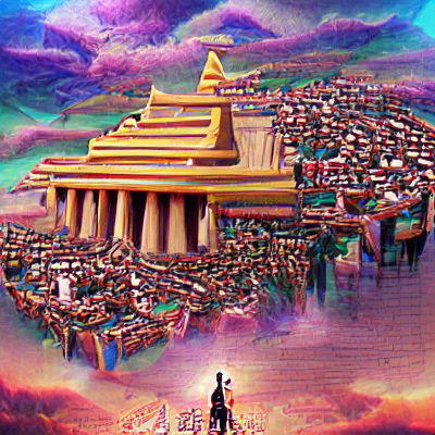 Futuristic Cityscape of Gods in the Clouds