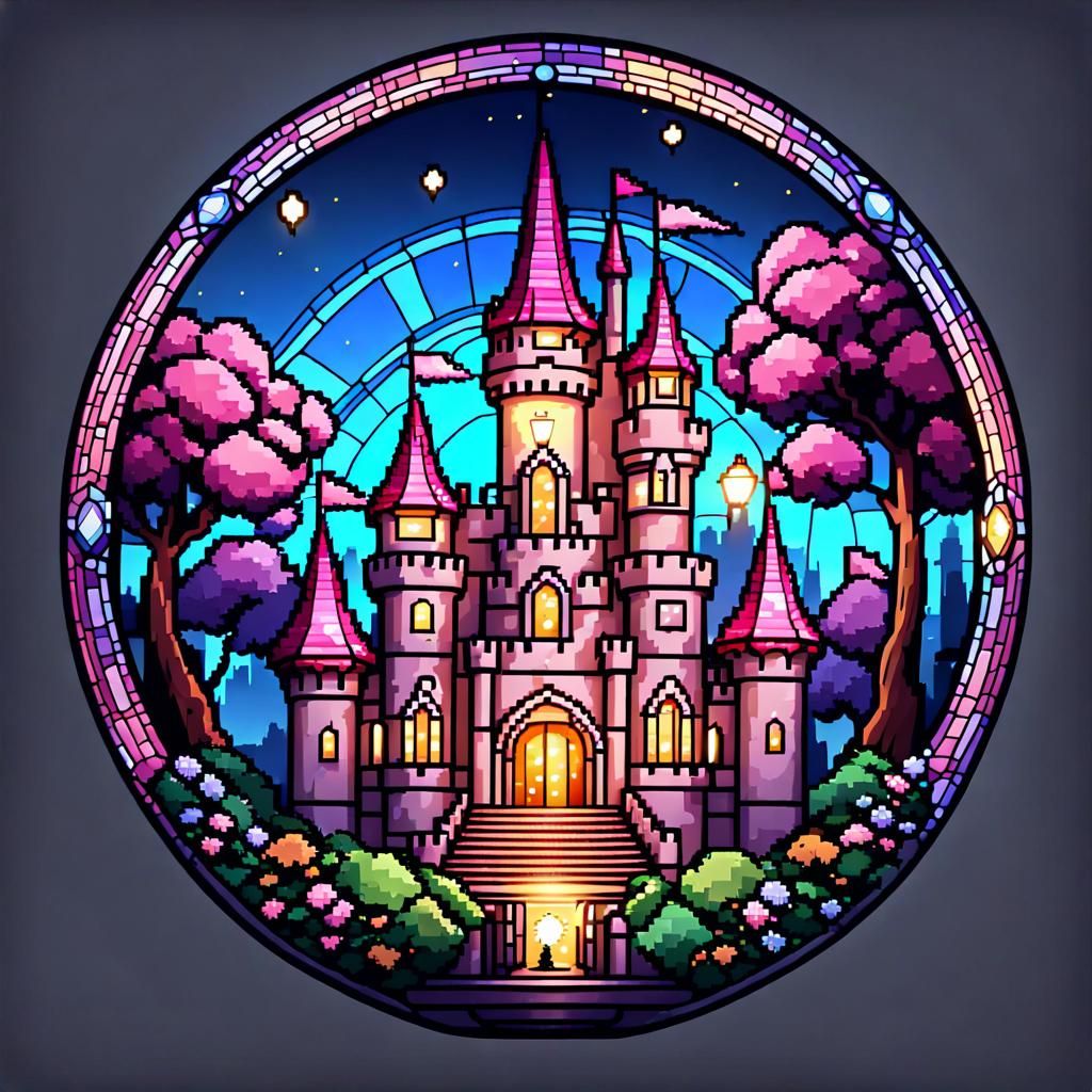 Cute Fairytale Castle in Pixel Art Style
