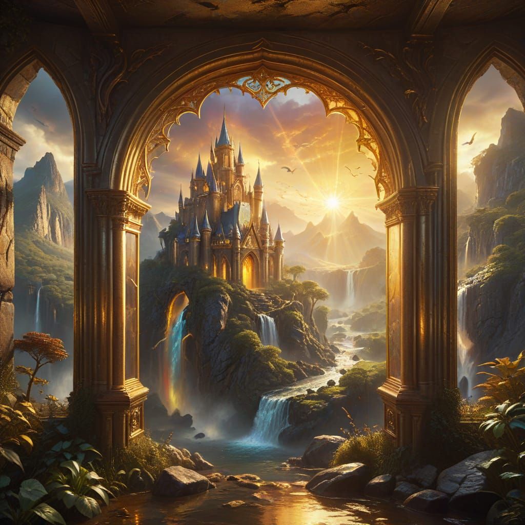 Mystical Valley: Dragons Soaring Through Floating Castles