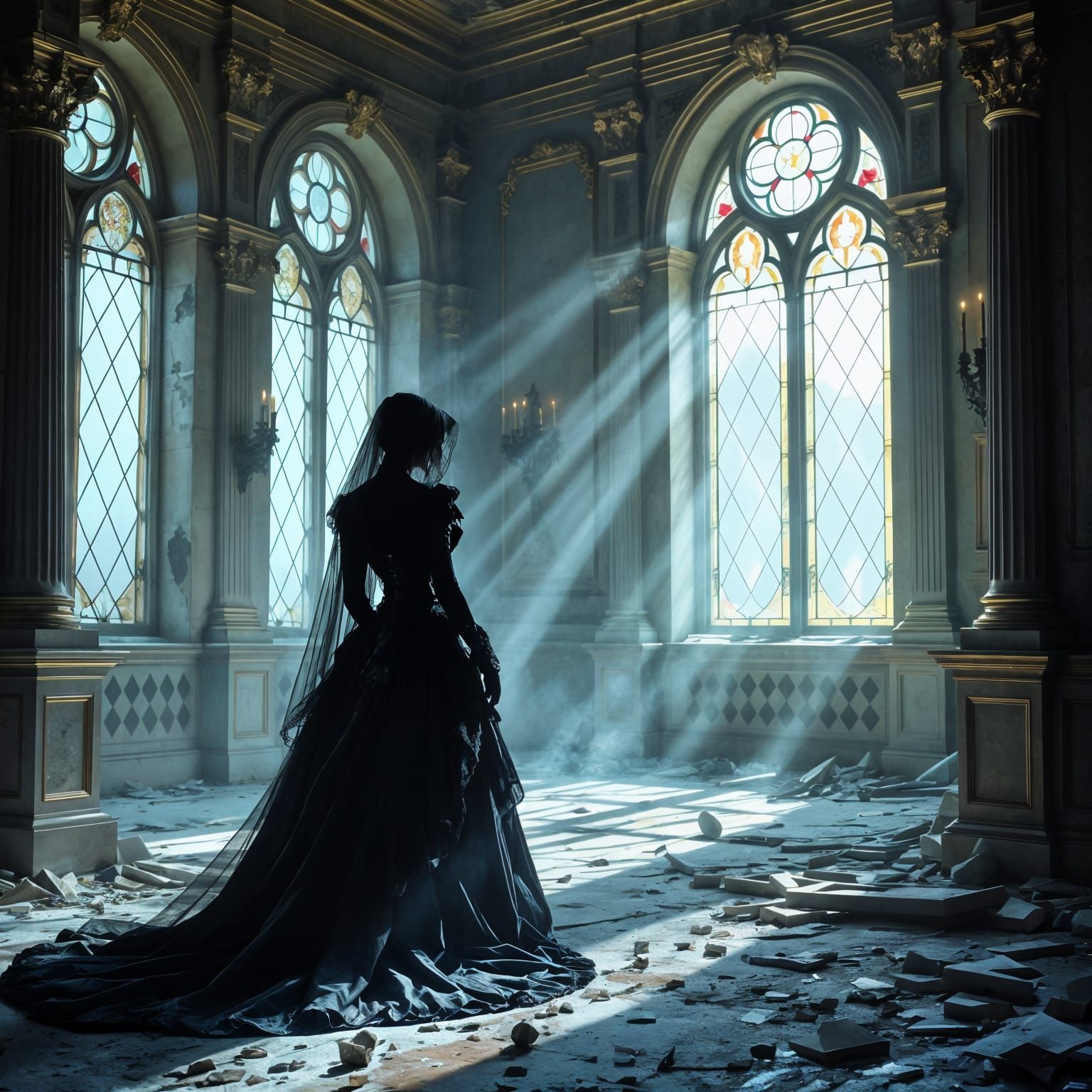 Victorian Entity in Ruined Ballroom