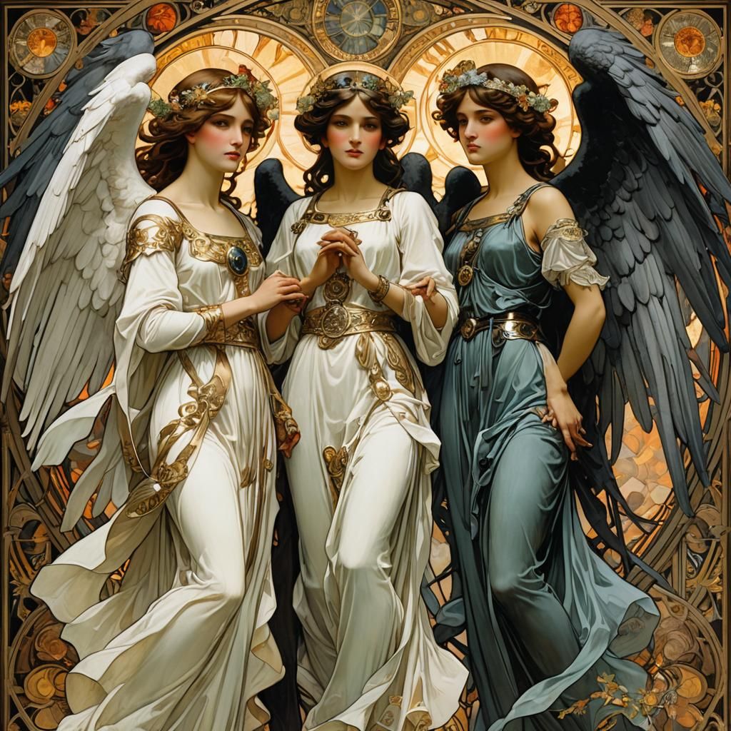 Angelic Battle: Good vs. Evil in Art Nouveau Style