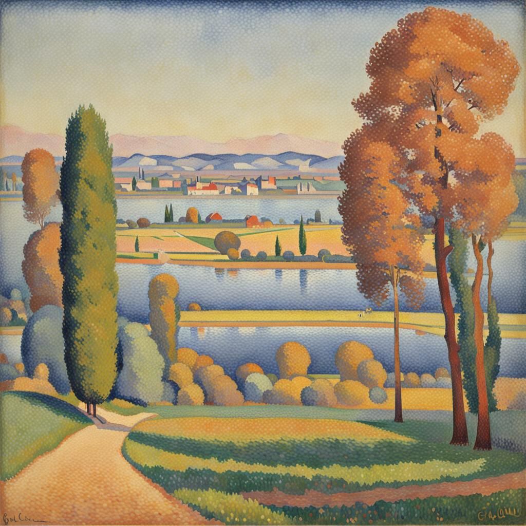 Neo-Impressionist Landscape in Vibrant Colors