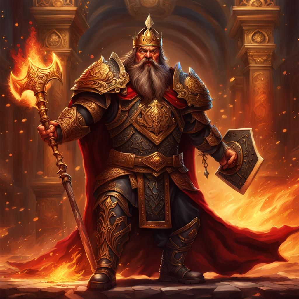 Fantasy Dwarf King with Flaming Crown